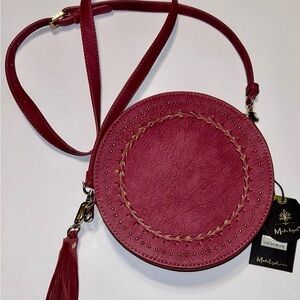 Round Moda Luxe Wine Colored Leather Crossbody With Adjustable Strap NWT